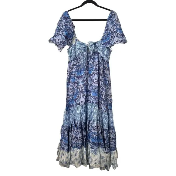 SANDRO Linen Blend Patterned Midi Dress Blue Sz 38 -  www.rajagirimanappuram.com